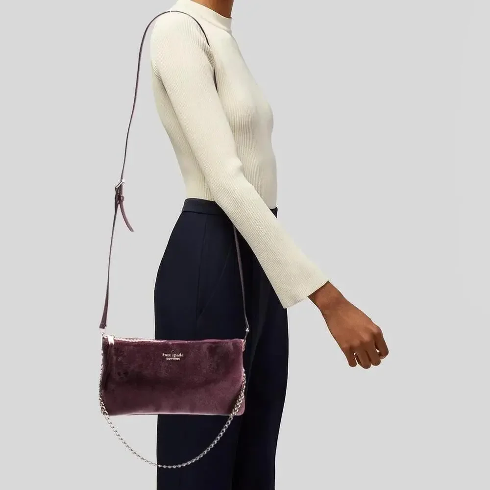 Kate Spade New York Tillie Evening Bag Purple Velvet Clutch Chain Strap